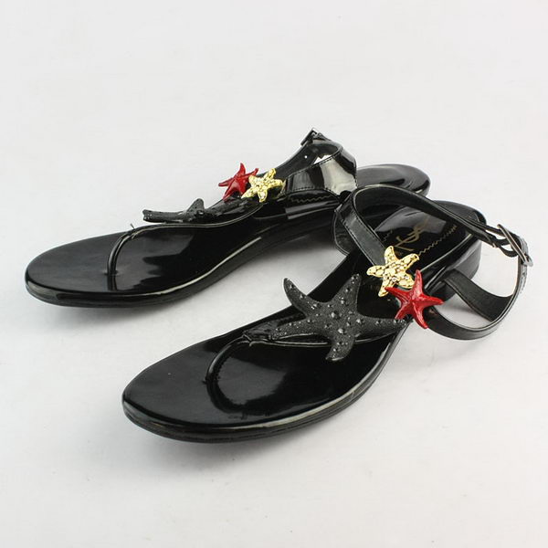 Yves Saint Laurent Patent Leather Starfish Thong Sandals Black