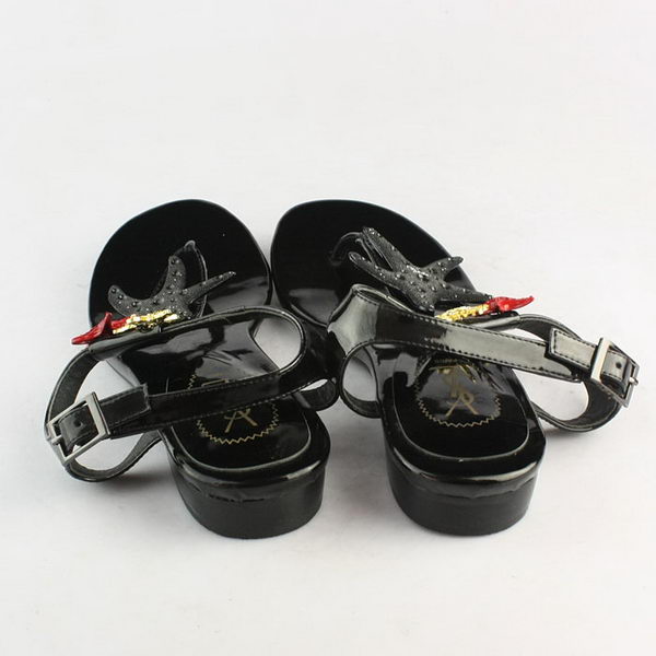 Yves Saint Laurent Patent Leather Starfish Thong Sandals Black