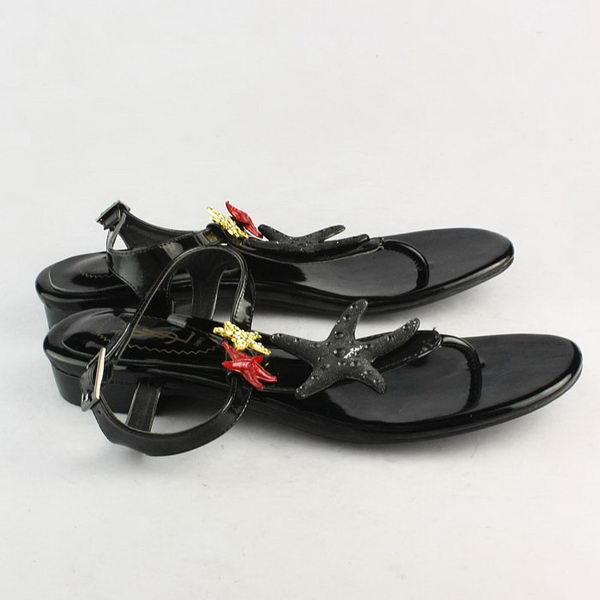 Yves Saint Laurent Patent Leather Starfish Thong Sandals Black