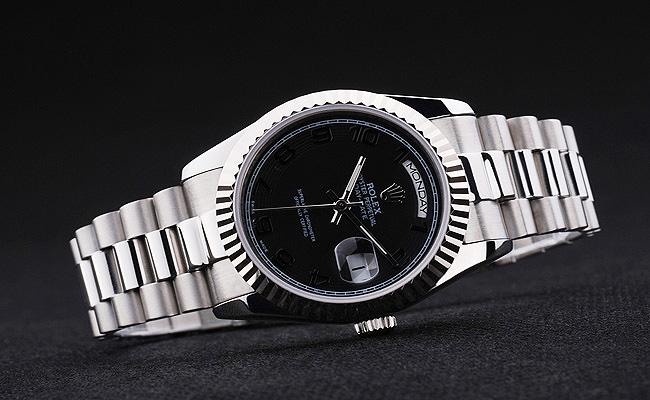 Rolex Day-Date Silver Cutwork Black Surface Watch-RD3818