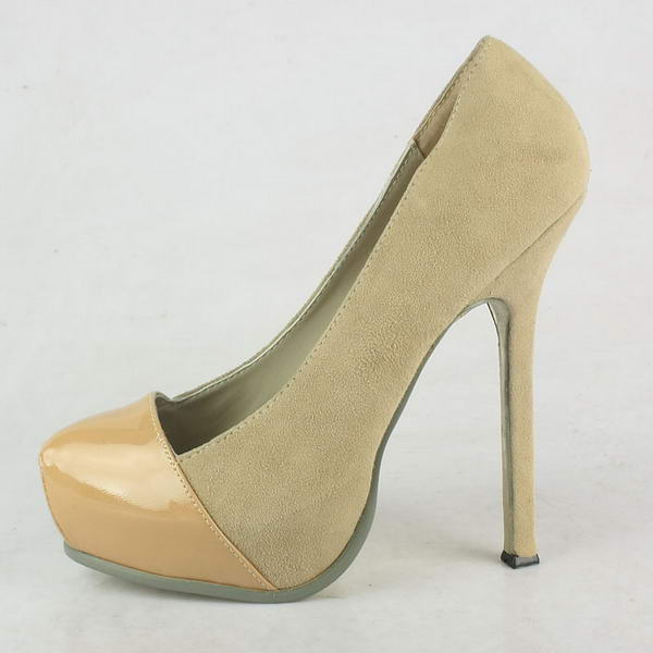 Yves Saint Laurent Suede and Patent Pumps Apricot