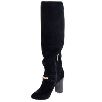 Yves Saint Laurent Suede Chain Knee Boots Black