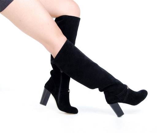 Yves Saint Laurent Suede Chain Knee Boots Black