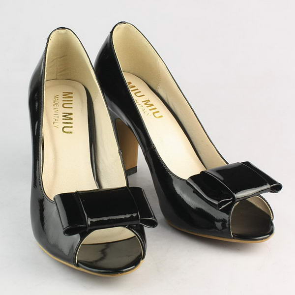 miu miu Patent Leather Bow Peep Toe Pump Black