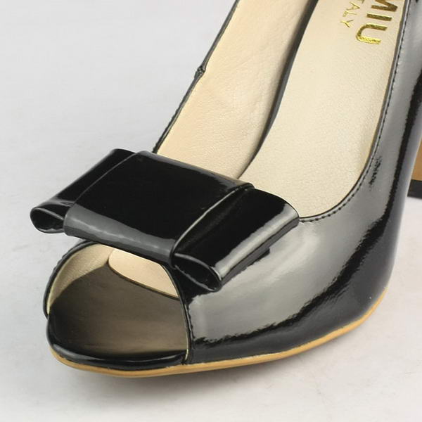 miu miu Patent Leather Bow Peep Toe Pump Black