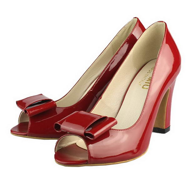 miu miu Patent Leather Bow Peep Toe Pump Red