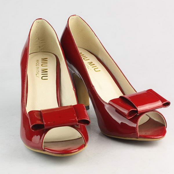 miu miu Patent Leather Bow Peep Toe Pump Red