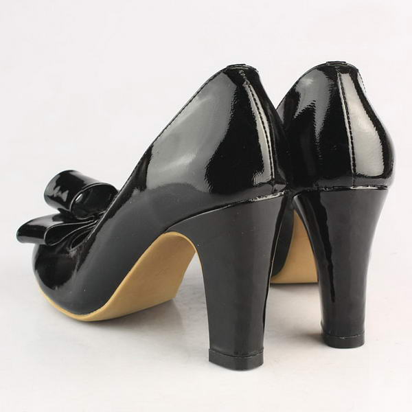 miu miu Patent Leather Bow Round Toe Pump Black