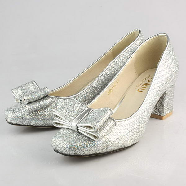 miu miu Rigid Sequined Bow Pump Silver