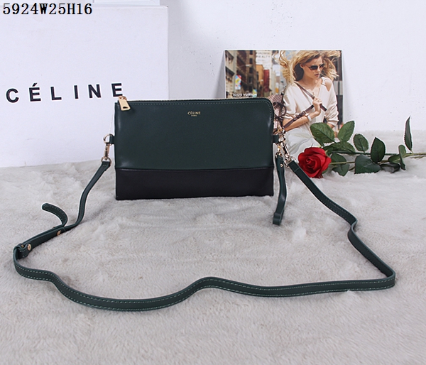 Celine in pelle verde Pochette nero