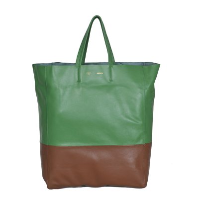 Celine Cabas Verde Marrone di pelle di pecora Borse