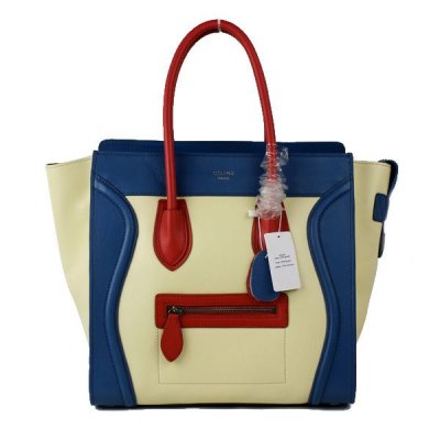 Celine Boston Bianco Blu Rosso Sorriso Pelle Borse