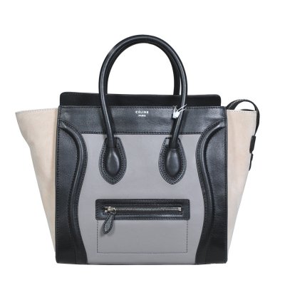 Celine Boston Light Grigio Nero Sorriso Borsa Cuoio