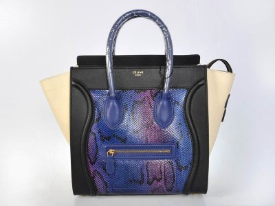 Celine Boston Nero Blu Sorriso Borsa in pelle