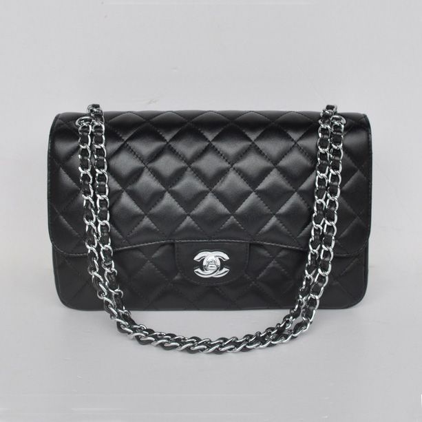 Chanel Jumbo Classic Quilted cannage Patterns Flap Borse A58600 Nero Argento