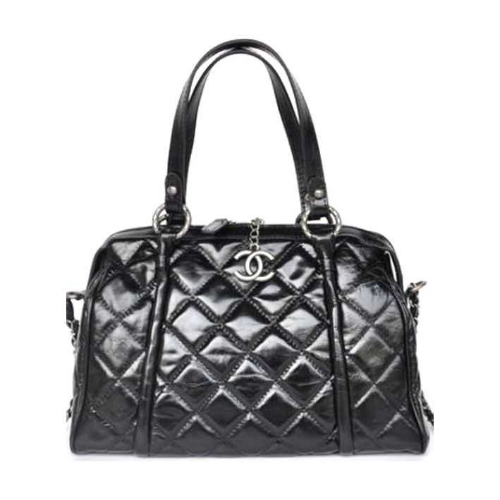 Chanel A67272 brillante in pelle Bowling Borse Nero