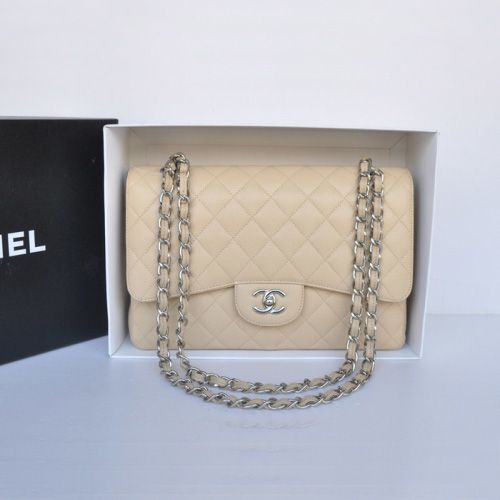 Top Quality Chanel Jumbo Flap Borse Albicocca doppio originale Caviar Leather A36097 Argento