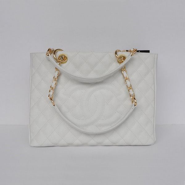 Borsa Chanel A50995 Bianco Caviar Leather Shoulder Oro