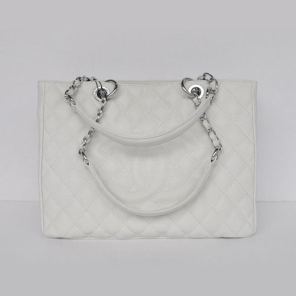 Borsa Chanel A50995 Bianco Caviar Leather Shoulder Argento