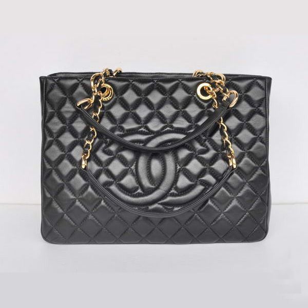 Borsa Chanel A50995 Nero pelle di pecora a tracolla in pelle oro