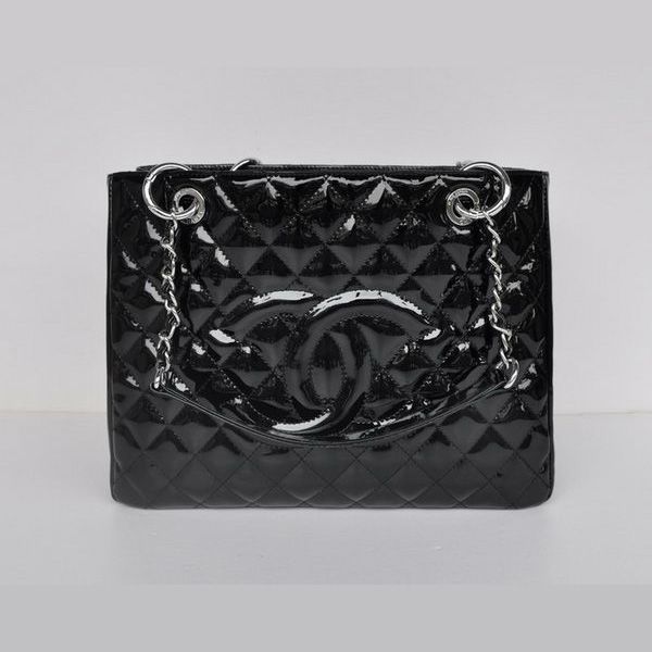 Borsa Chanel A50995 Nero Patent Leather Shoulder Argento