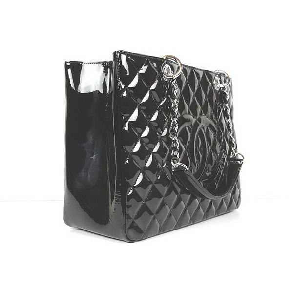 Borse Chanel in pelle verniciata nera con hardware Argento 50995