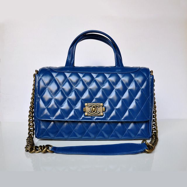 Pelle di cera Chanel A25808 olio Tote Borse Blu