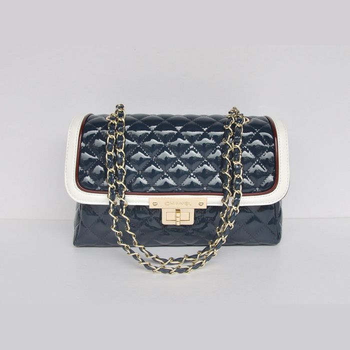 Chanel Flap Borse A66913 Blu Royal Patent Leather Classic