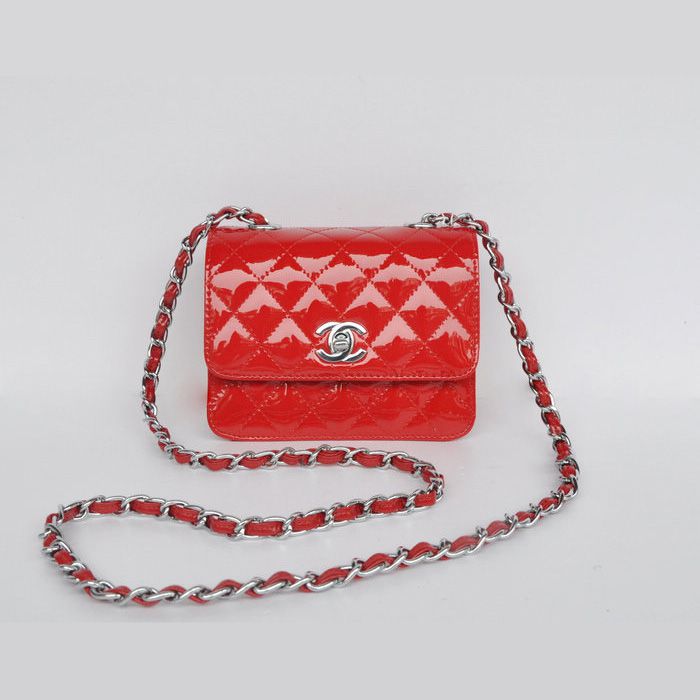 Chanel Classic Micro Flap Borse 1118 Rosso vernice hardware Argento