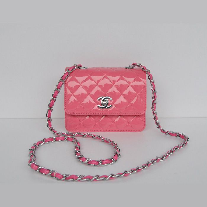 Chanel Classic Flap Borse 1118 Micro pesca in vernice argento Hardware