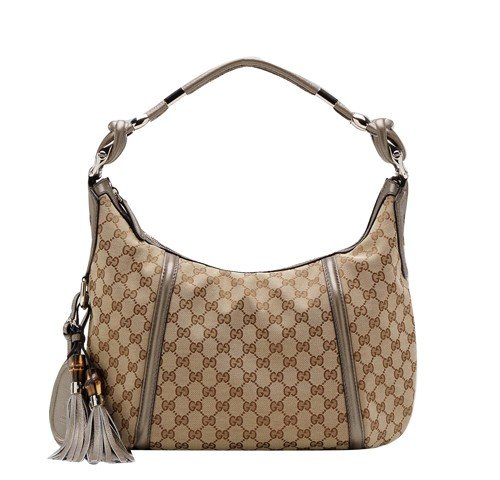 Gucci Outlet Techno Horsebit Medium Hobo 240261 Beige / Grigio M