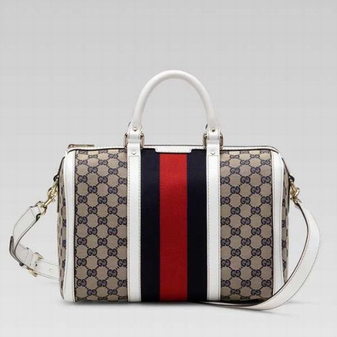 Gucci Vintage Web Medium Boston Bag 247205 in Beige / Bianco