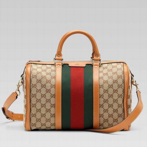 Gucci Vintage Web Medium Boston Bag 247205 in Beige / Camel Brow