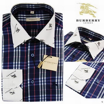 Burberry Outlet Burberry Uomo Controllato Maglie a manica lunga Blu scuro Burberry_127