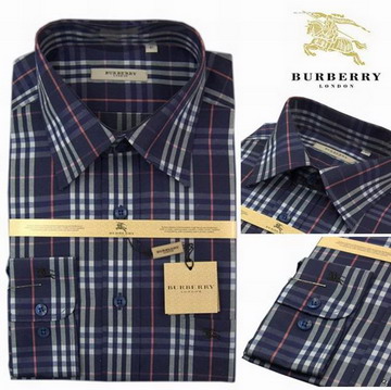 Burberry Outlet Burberry Uomo Controllato Maglie a manica lunga Blu scuro Burberry_126