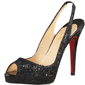 Christian Louboutin Red Sole Shoes Black Glitter Slingback Platform Shoes