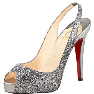 Christian Louboutin Silver Glitter Slingback Platform Shoes