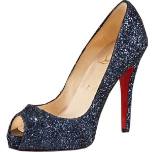 Christian Louboutin Red Sole Shoes Simple Dark Blue Glitter Pumps