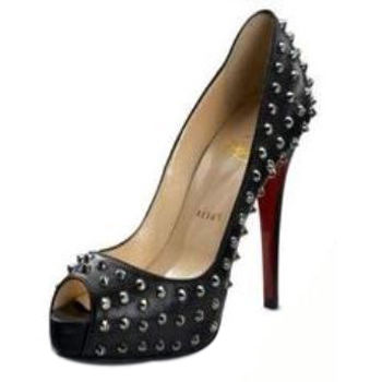 Christian Louboutin Black Leather Studded Platform Pumps