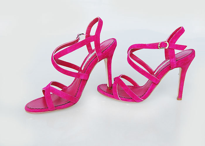 Manolo Blahnik ferret sandals fuchsia