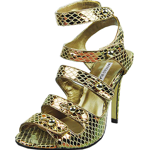 Manolo Blahnik five-buckle watersnake skin sandals golden