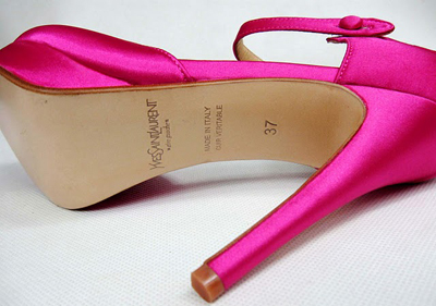 YSL front ankle strap satin high heel sandals coccinellin