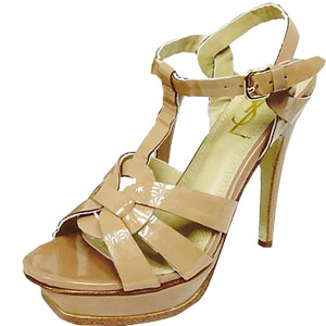 YSL front knot nude patent high heel sandals