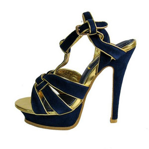 YSL front knot suede high heel sandals blue
