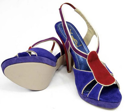 YSL suede high heel sandals multi-color 