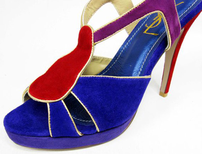 YSL suede high heel sandals multi-color 