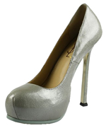 YSL nappa leather round toe high heel pumps sliver-grey