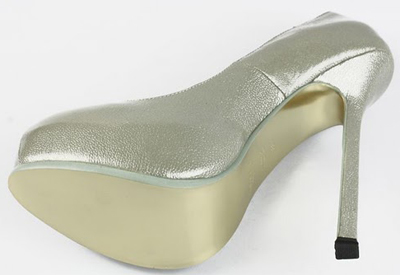 YSL nappa leather round toe high heel pumps sliver-grey