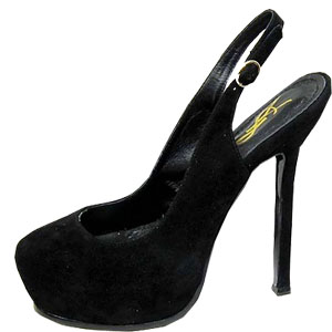 YSL round toe suede slingback high heel pumps black