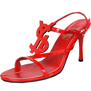 YSL sexy logo-displayed strapy high heel sandals red